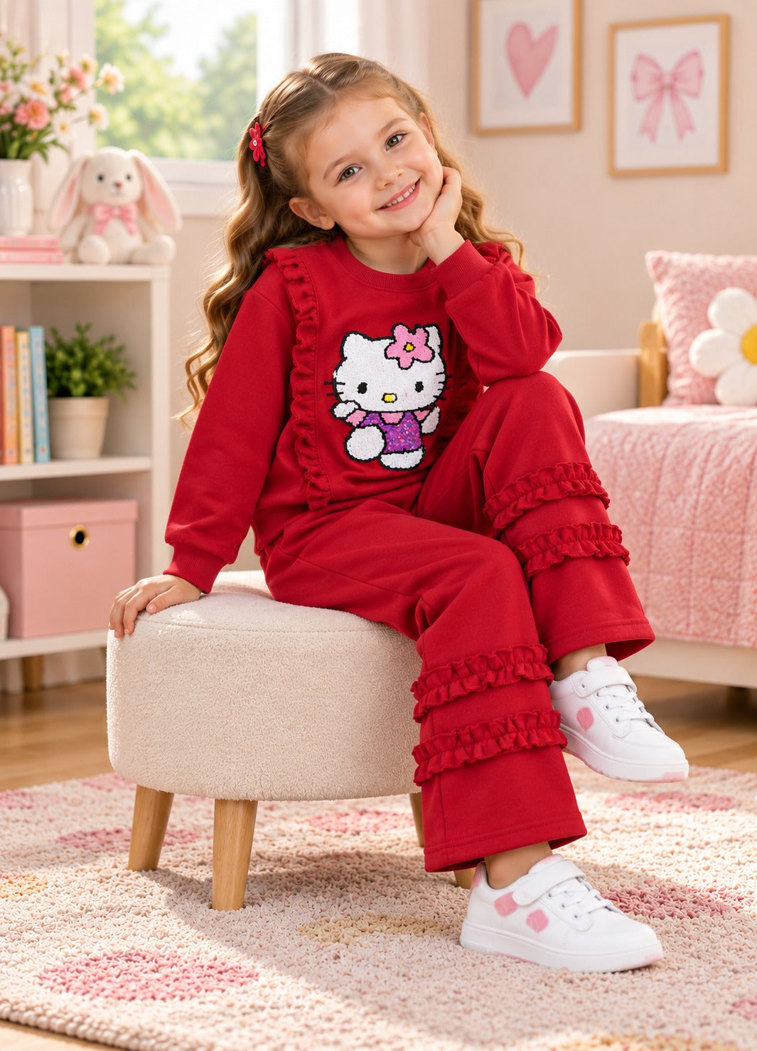 Girls Red Hello Kitty Printed 2-Piece Winter Suit