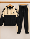 Boys Zipper Hoodie Tracksuit – Beige & Black