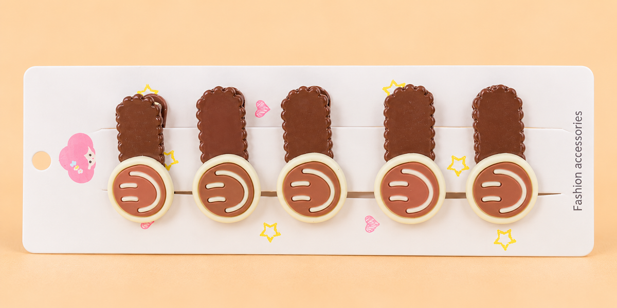 Cute Chocolate & Emoji Hair Clips Set (5 Pcs)