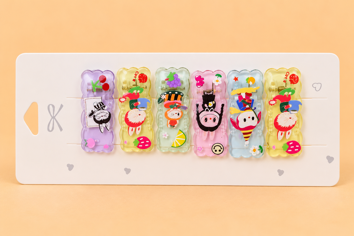 Colorful Transparent Cartoon Hair Clip Set (6 Pcs)