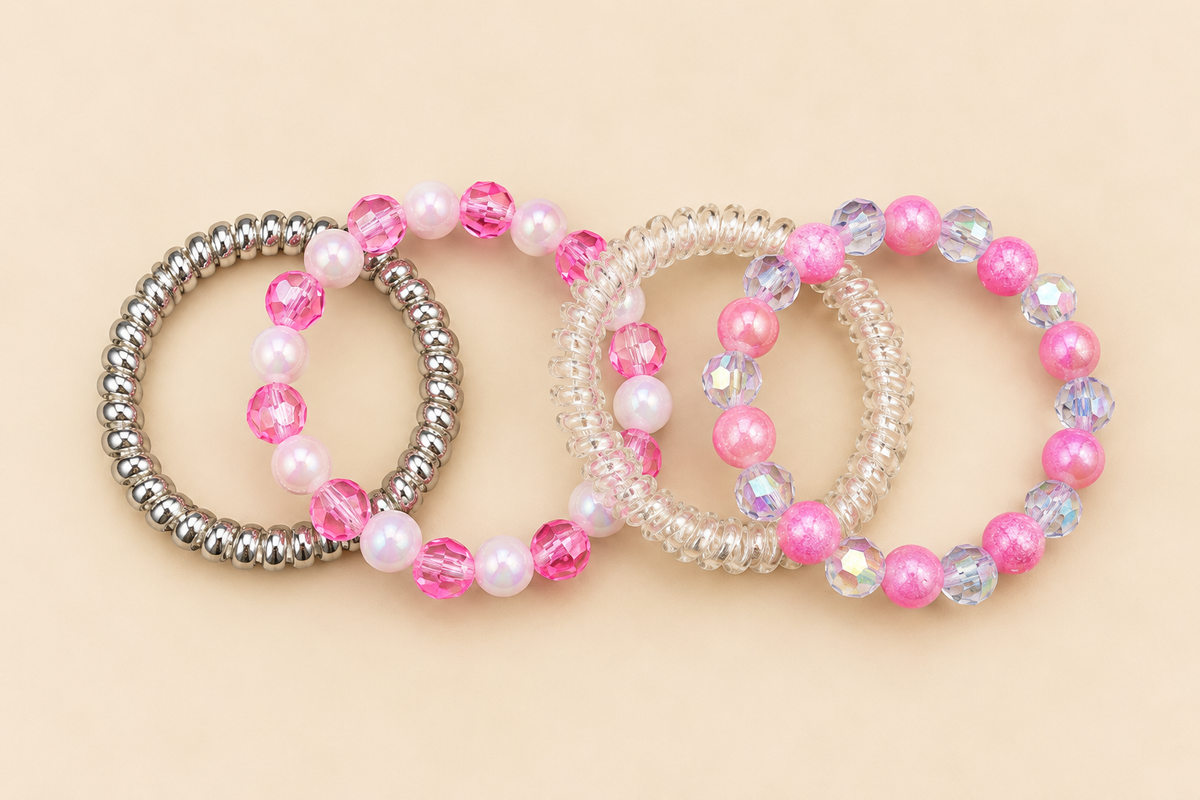 Elegant Beaded & Spiral Coil Hair Ties Set (4 Pcs)