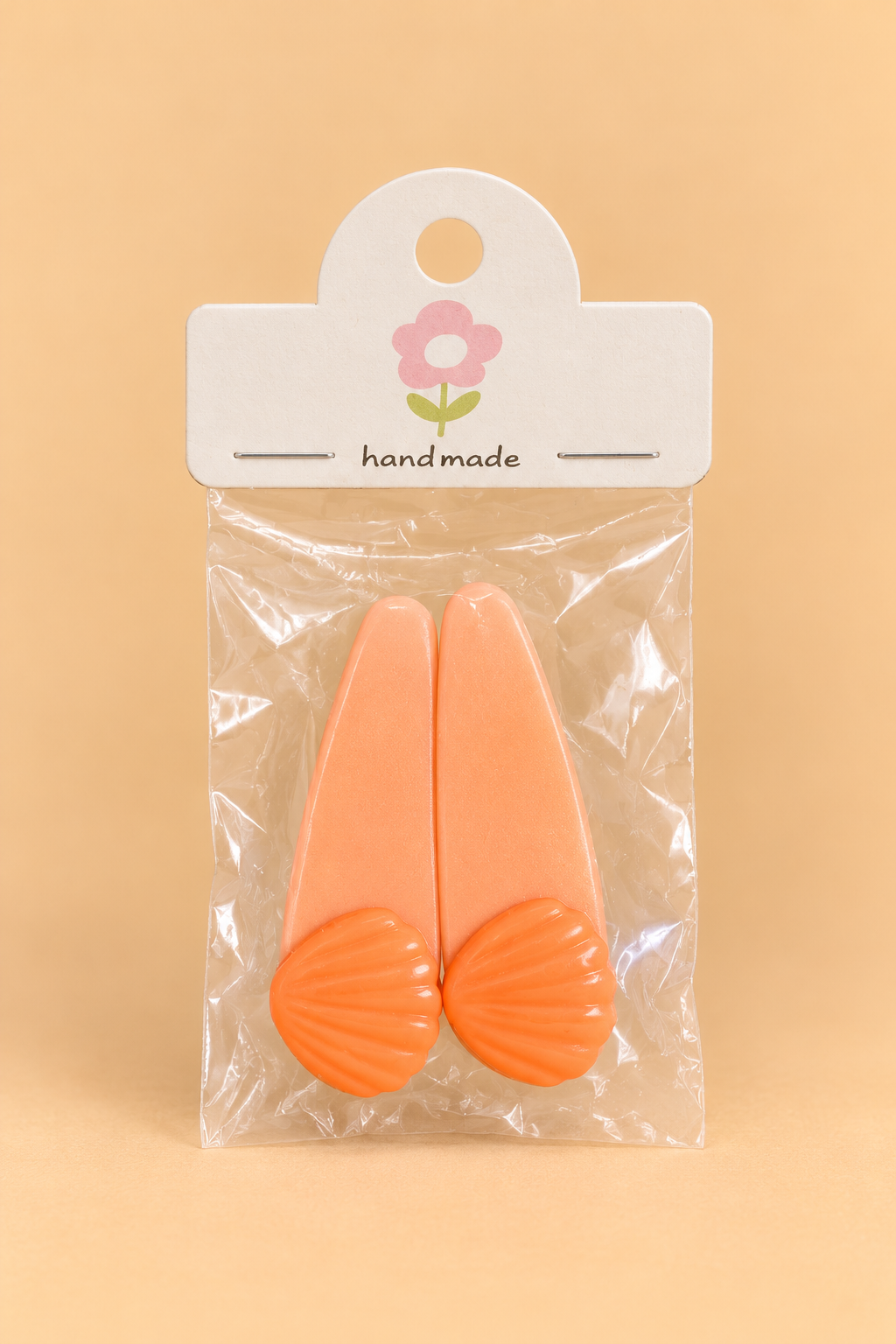 Cute Peach Seashell Handmade Hair Clip Pair (2 Pcs)
