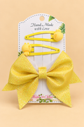 Sparkly Yellow Bow & Cute Animal Clips Handmade Set (3 Pcs)