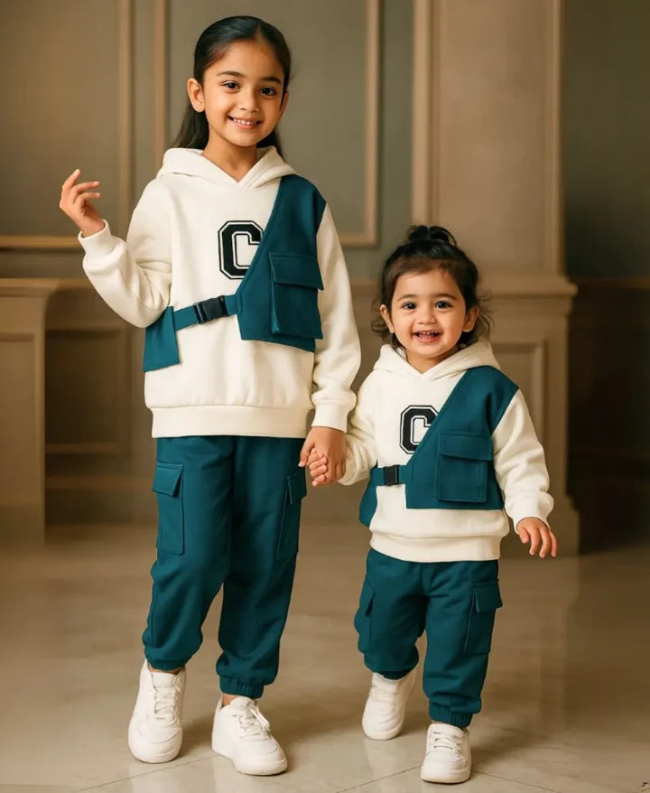 Kids Fleece Hoodie & Cargo Trouser Set – C-Green Winter Outfit