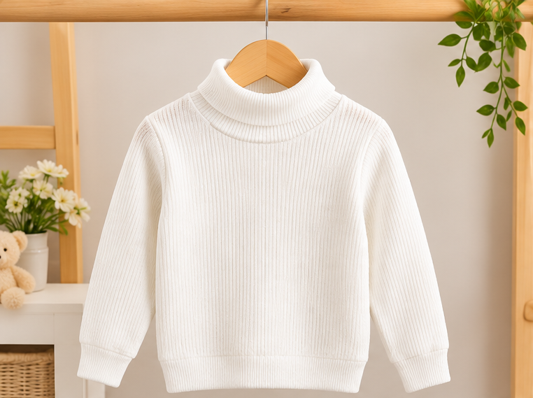 Girls’ Winter Mock Neck Sweater – White