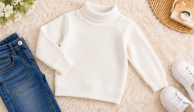Girls’ Winter Mock Neck Sweater – White