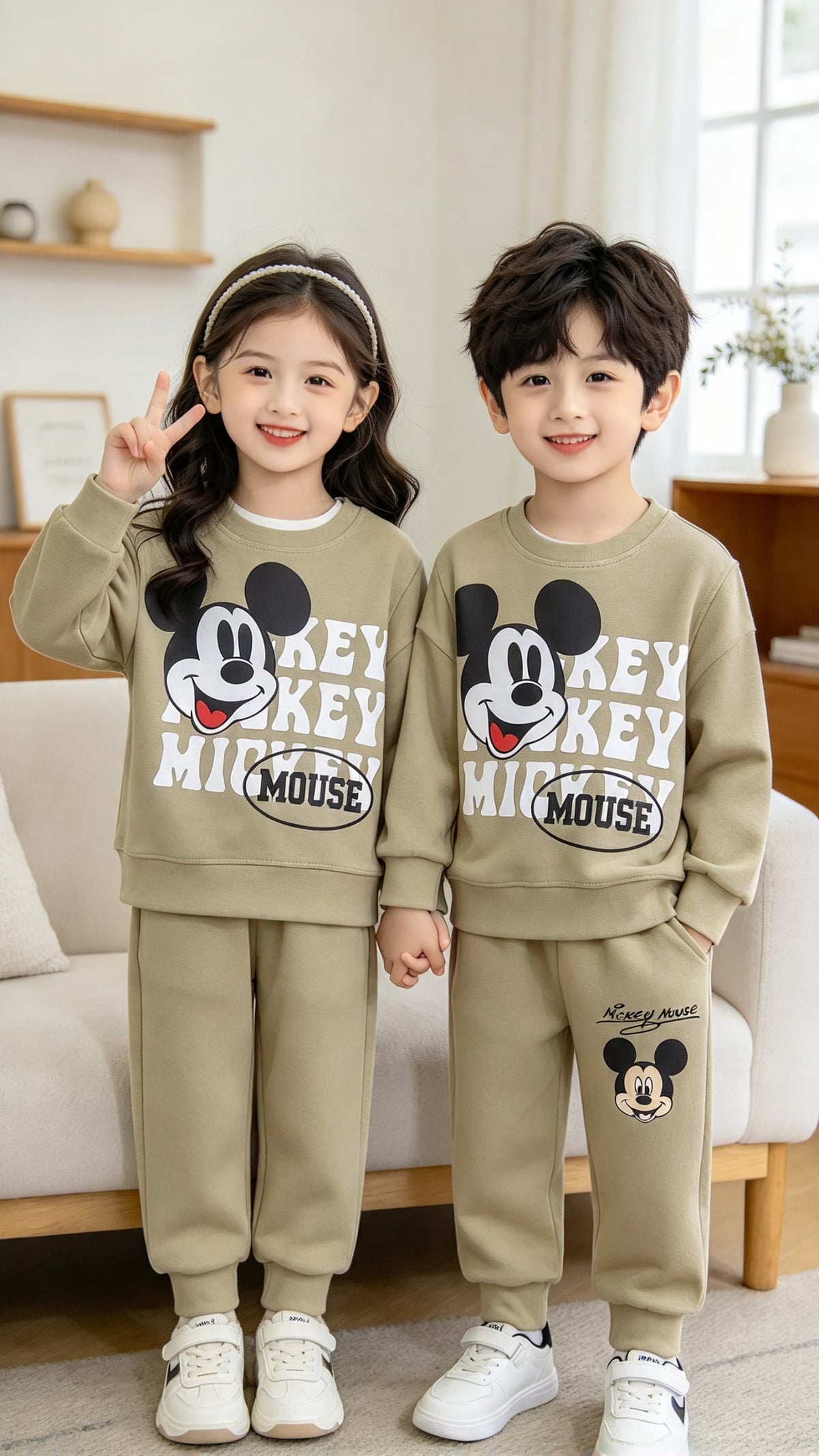 Olive Green Mickey Mouse Printed Kids Suit