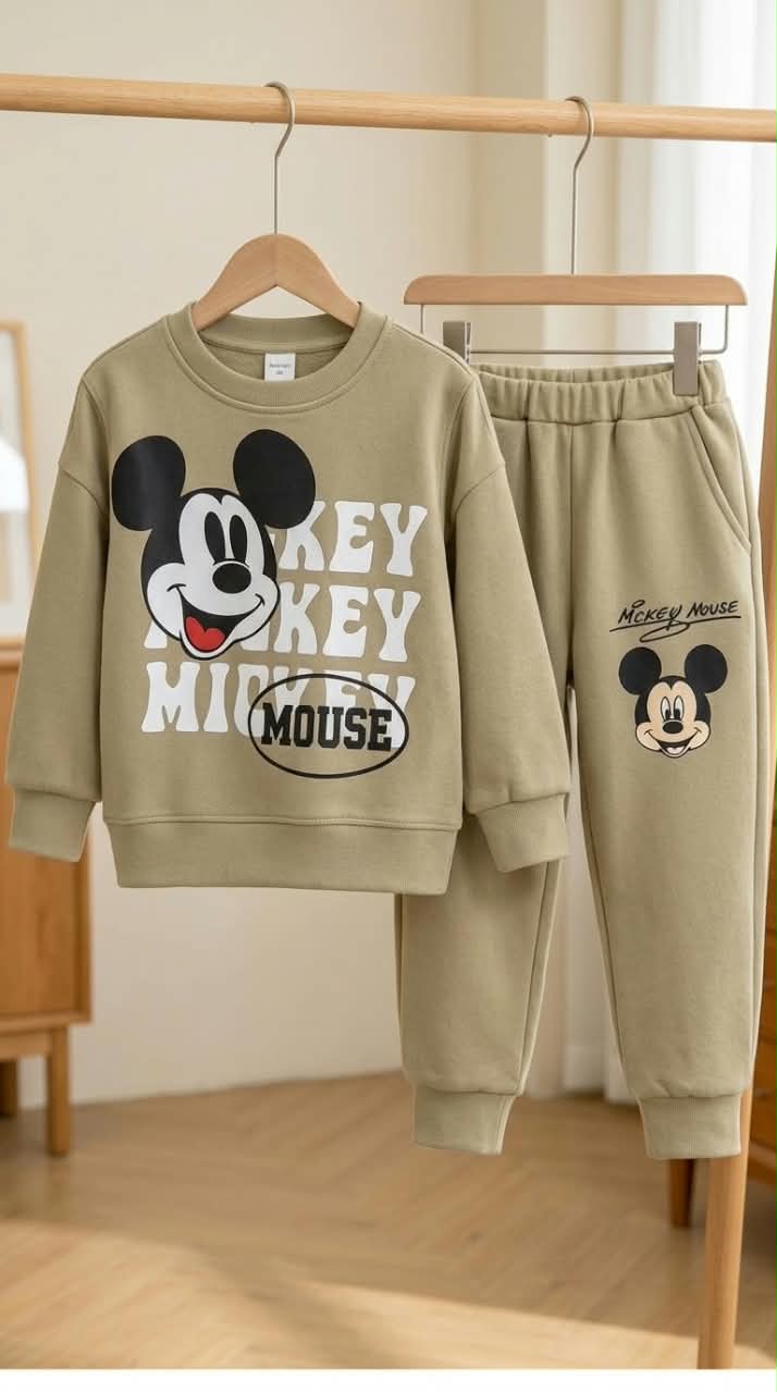 Olive Green Mickey Mouse Printed Kids Suit