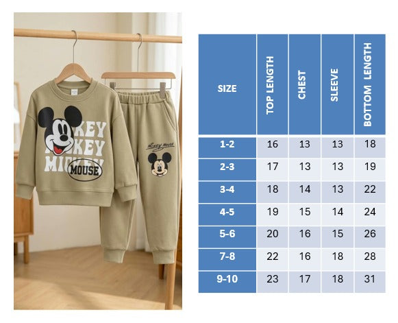 Olive Green Mickey Mouse Printed Kids Suit