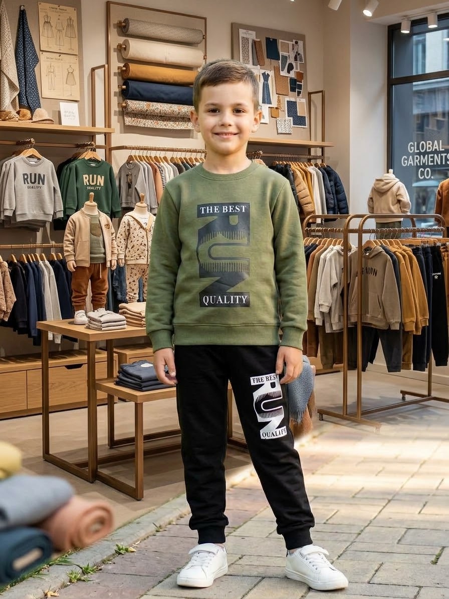 Boys Sweatshirt and Trouser Set – Olive Green & Black