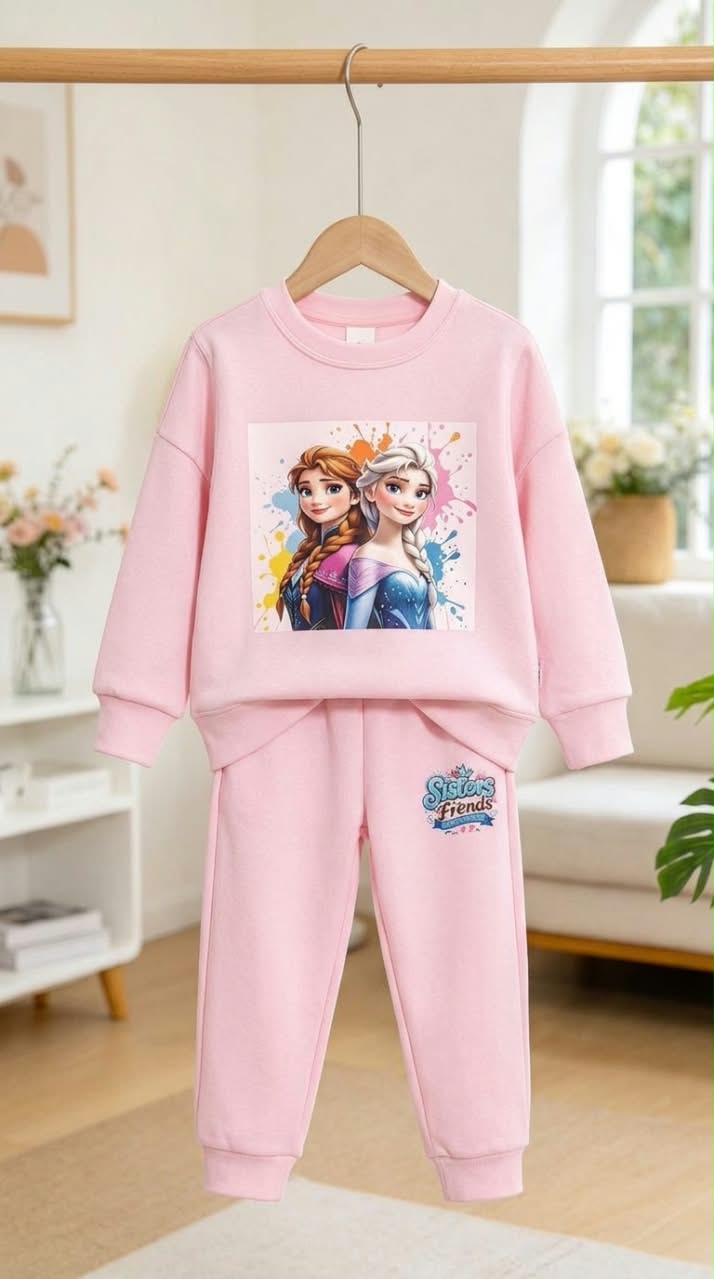 Pink Princess Printed Girls Suit