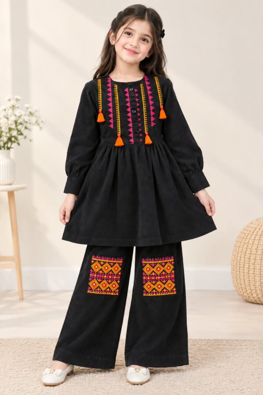 Girls Embroidery Corduroy Suit