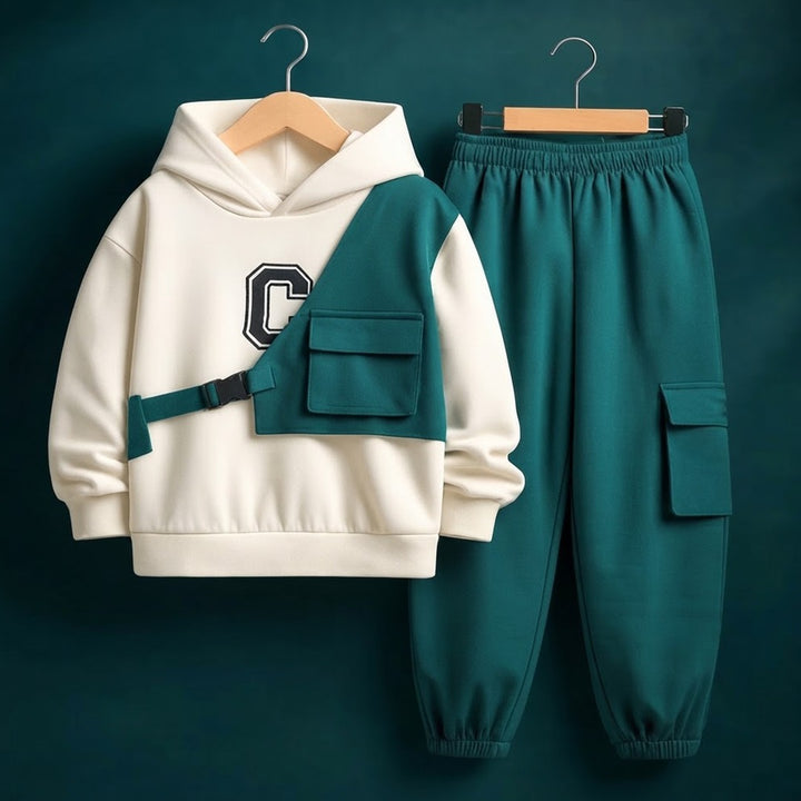 Kids Fleece Hoodie & Cargo Trouser Set – C-Green Winter Outfit