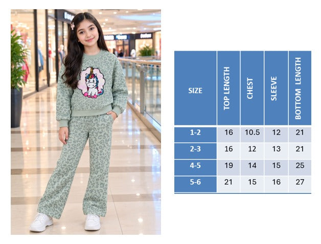 Girls Green Unicorn Printed 2-Piece Winter Suit