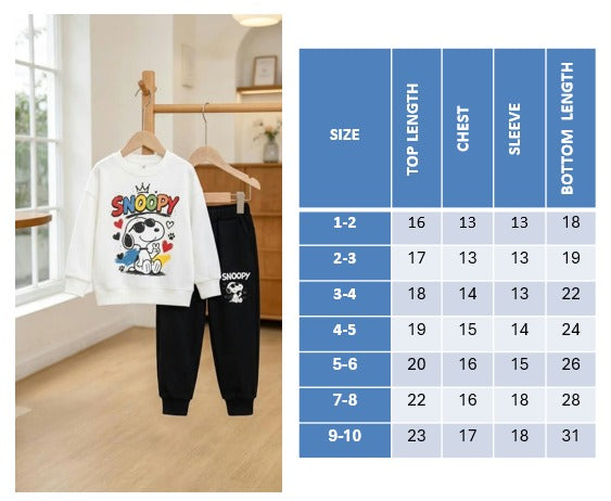 White Snoopy Printed Kids Suit with Black Trousers